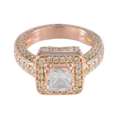 Riyo mejor anillo de plata con chapado en oro rosa piedra cz blanca forma cuadrada ajuste de punta joyería de diseñador anillo de aniversario