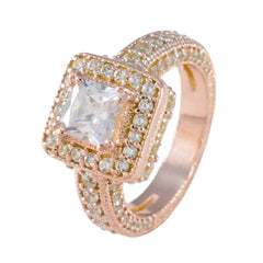 Riyo mejor anillo de plata con chapado en oro rosa piedra cz blanca forma cuadrada ajuste de punta joyería de diseñador anillo de aniversario