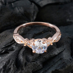 Riyo Bulk Silver Ring With Rose Gold Plating White CZ Stone Round Shape Prong Setting  Jewelry Birthday Ring