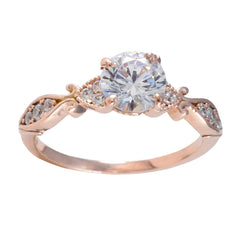 Anillo de plata a granel riyo con chapado en oro rosa, piedra cz blanca, ajuste de punta redonda, joyería, anillo de cumpleaños