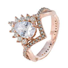 Riyo Charmante zilveren ring met roségouden witte CZ-steen Peervorm Prong Setting Antieke sieraden Black Friday-ring