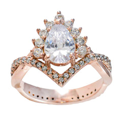 Riyo Charmante zilveren ring met roségouden witte CZ-steen Peervorm Prong Setting Antieke sieraden Black Friday-ring
