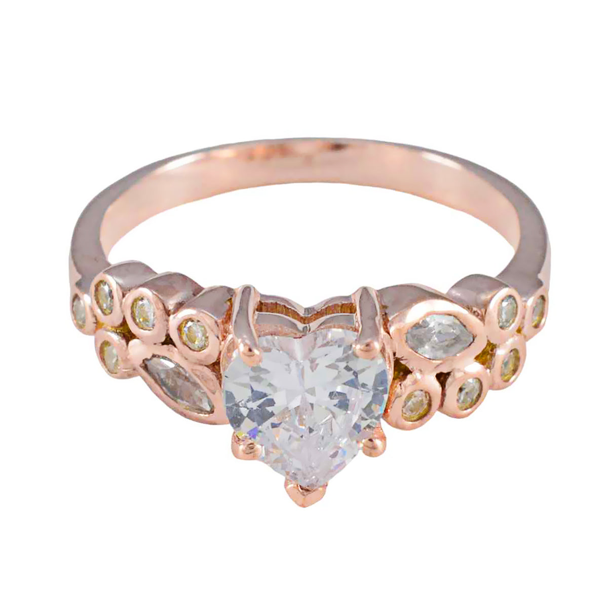 Riyo Choice Silver Ring With Rose Gold Plating White CZ Stone Heart Shape Prong Setting Bridal Jewelry Christmas Ring