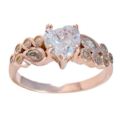 Riyo Choice Silver Ring With Rose Gold Plating White CZ Stone Heart Shape Prong Setting Bridal Jewelry Christmas Ring