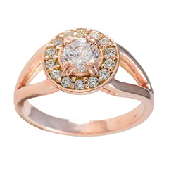 Классическое серебряное кольцо riyo с покрытием из розового золота, белый камень cz, круглая форма, закрепка зубца, ювелирные изделия ручной работы, коктейльное кольцо