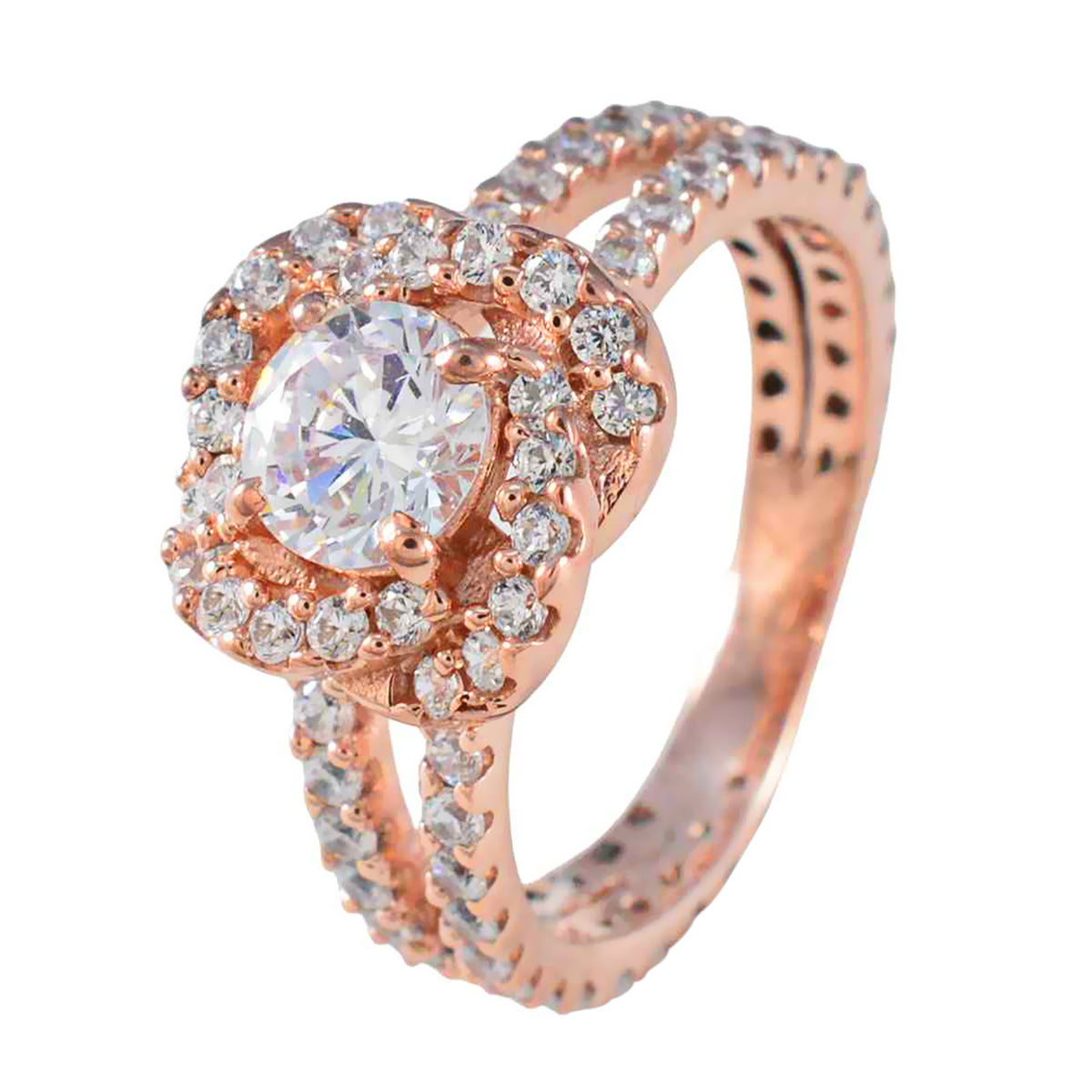 Bague de fiançailles ultra-fine en argent 925 avec halo de zircones cubiques blanches d'Amérique latine Image secondaire du produit