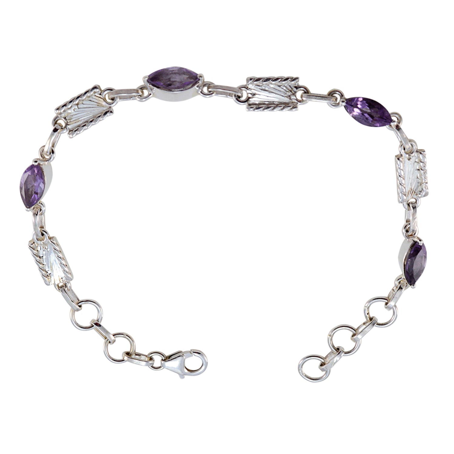 Riyo Nice Gemstone Marquise Faceted Purple Amethyst Silver Bracelet mothers day gift