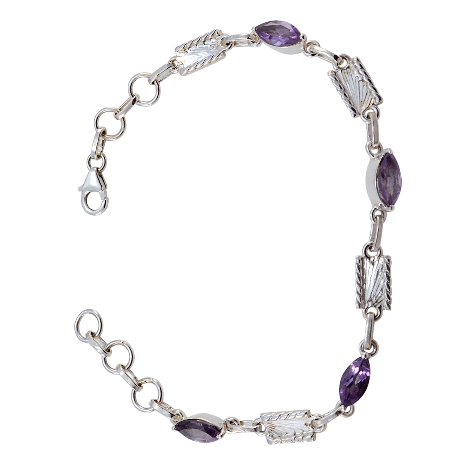 Riyo Nice Gemstone Marquise Faceted Purple Amethyst Silver Bracelet mothers day gift