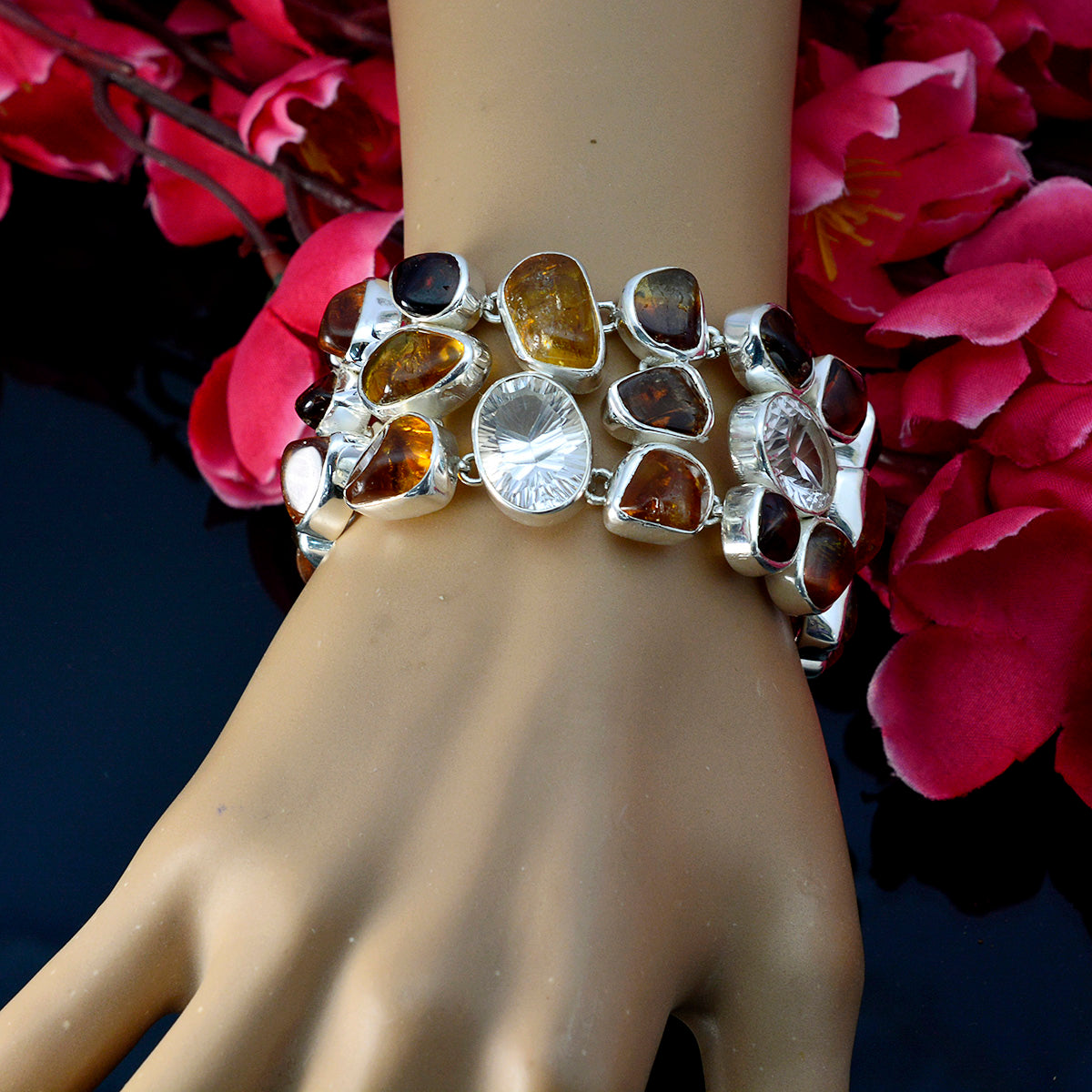 Amber Bank Holiday Chunky Brown Sterling Silver Links Bracelet