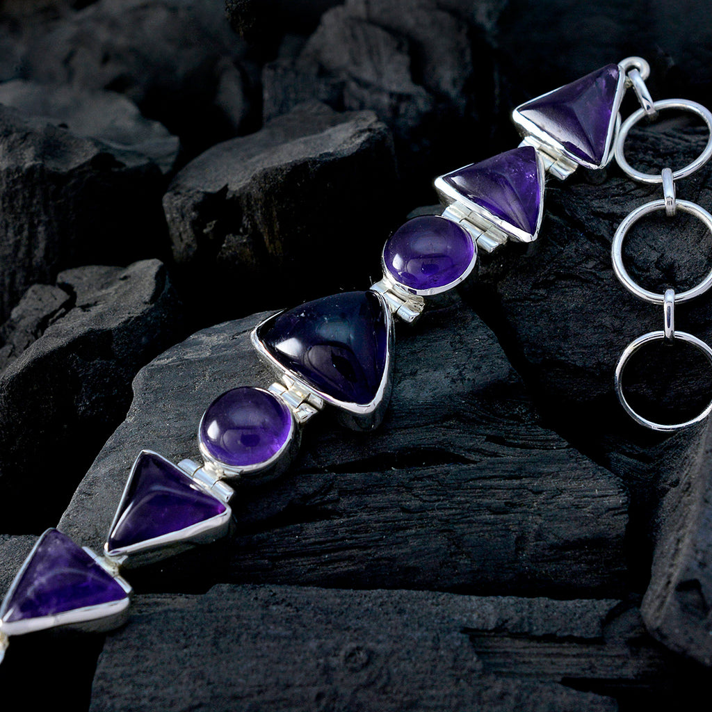 Amethyst Beginning of Hanukkah Mid-weight Purple 925 Silver Links Bracelet