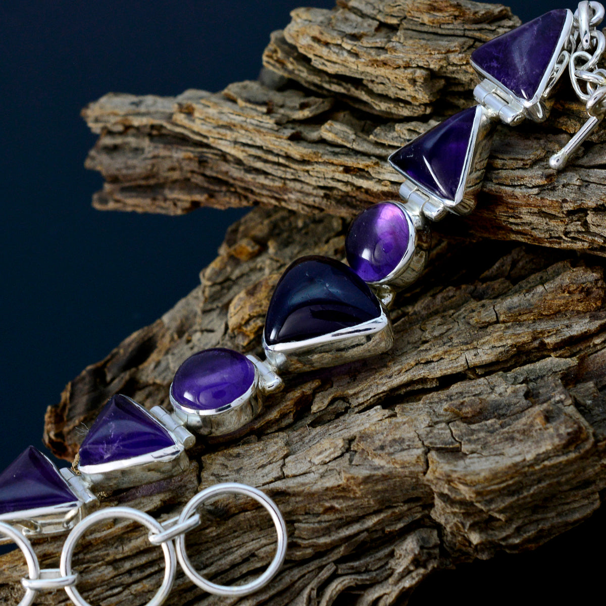 Amethyst Beginning of Hanukkah Mid-weight Purple 925 Silver Links Bracelet