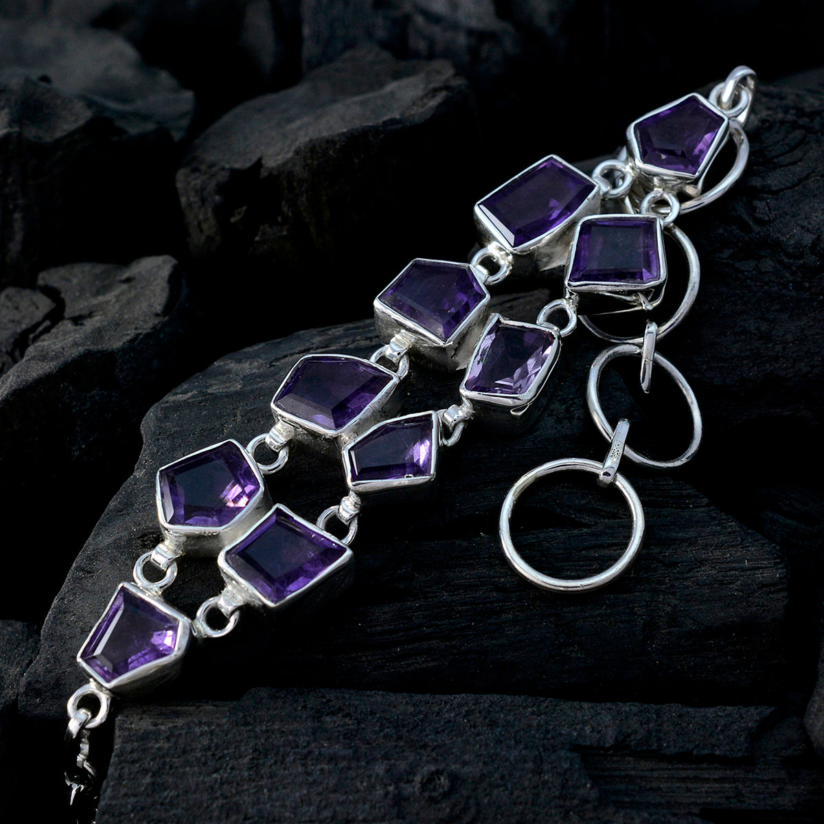 Amethyst Beginning of Oktoberfest Minimal Purple Silver Links Bracelet Второстепенное изображение товара