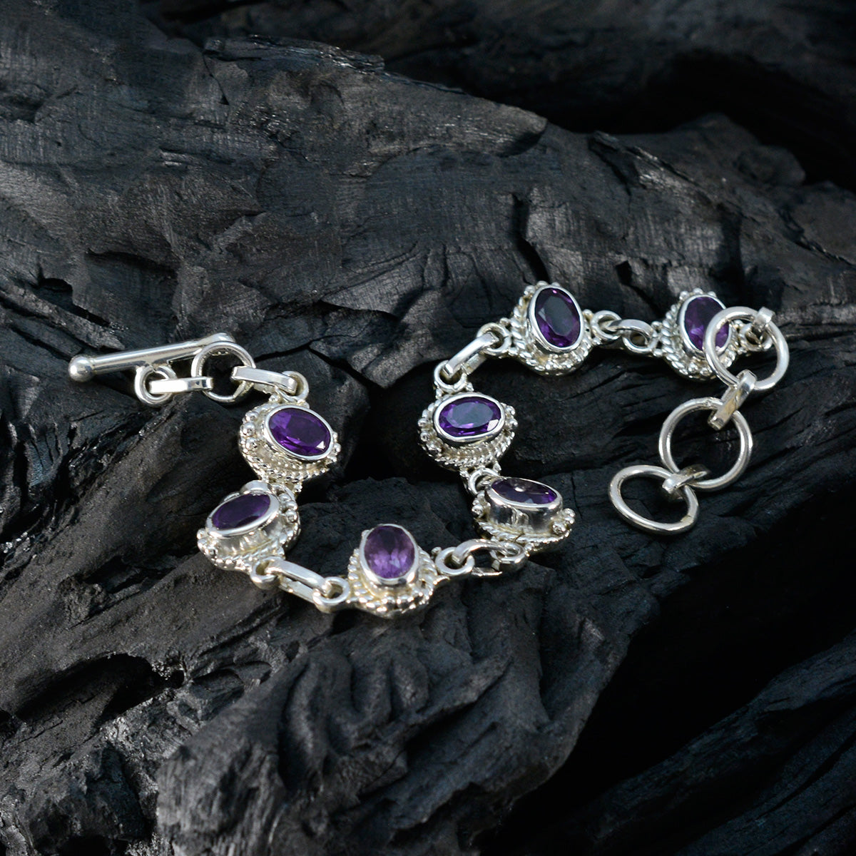 Amethyst Beginning of Winter Classic Purple Sterling Silver Links Bracelet