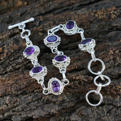 Bracelet classique en argent sterling violet avec améthyste et maillons « Début d'hiver »