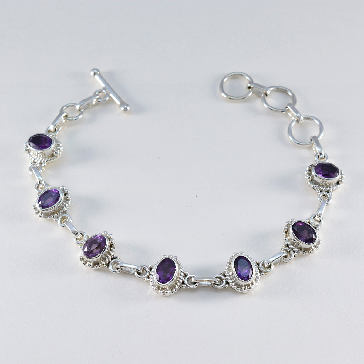 Amethyst Winteranfang Klassisches Lila Sterling Silber Glieder Armband Zweitbild