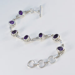 Bracelet classique en argent sterling violet avec améthyste et maillons « Début d'hiver »
