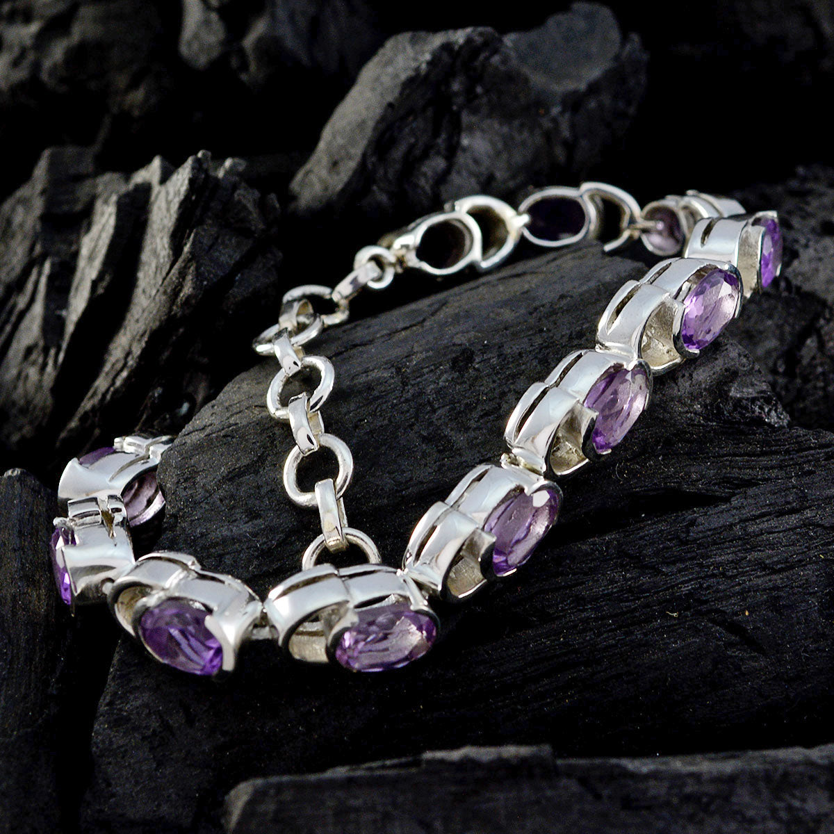 Amethyst Bicycle Day Tiny Purple Sterling Silver Links Bracelet