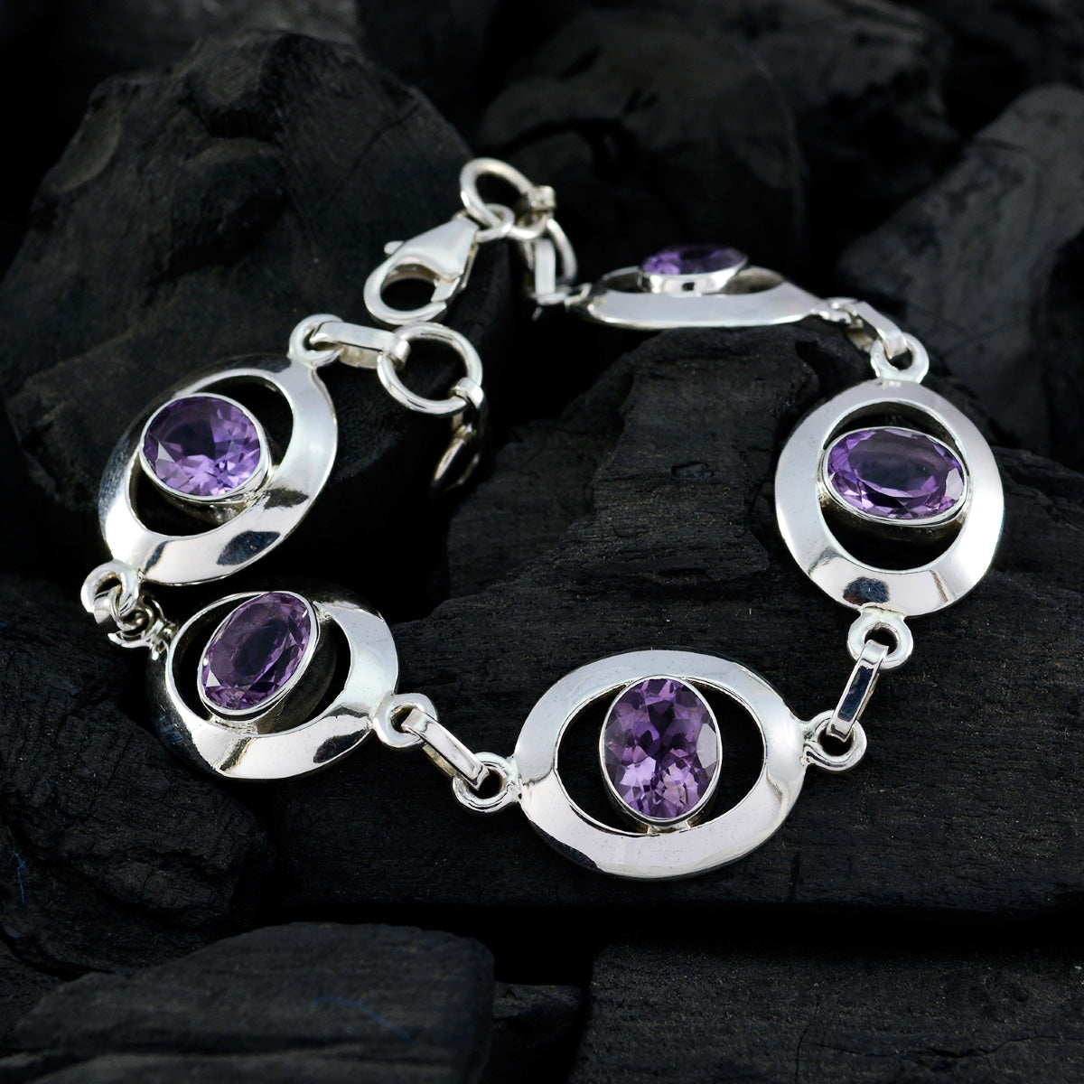 Amethyst Birthday Tiny Purple 925 Silver Links Bracelet Второстепенное изображение товара