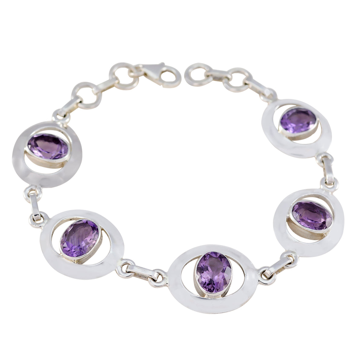 Amethyst Birthday Tiny Purple 925 Silver Links Bracelet