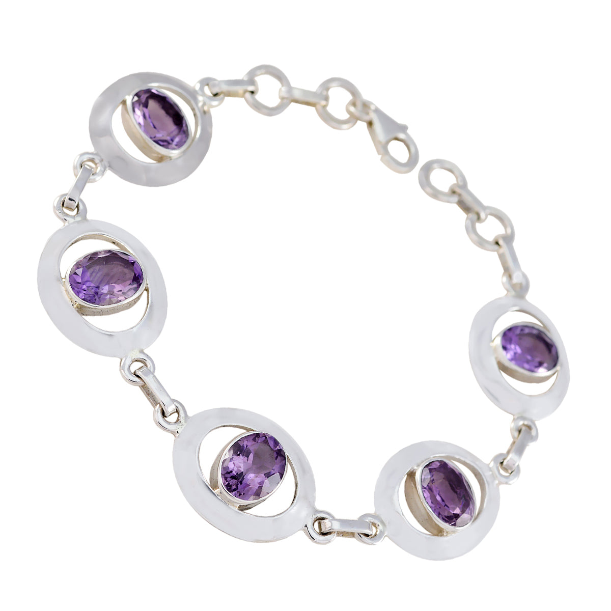 Amethyst Birthday Tiny Purple 925 Silver Links Bracelet