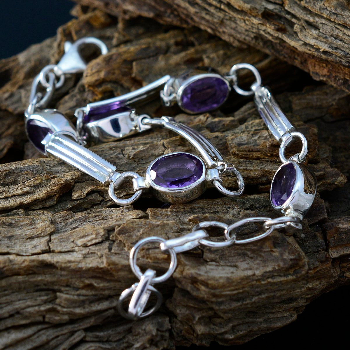 Amethyst Biscuit Day Featherlight Purple Silver Links Bracelet