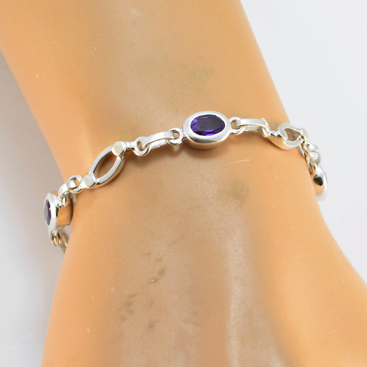 Amethyst Black Business Month Whisper-thin Purple Sterling Silver Links Bracelet