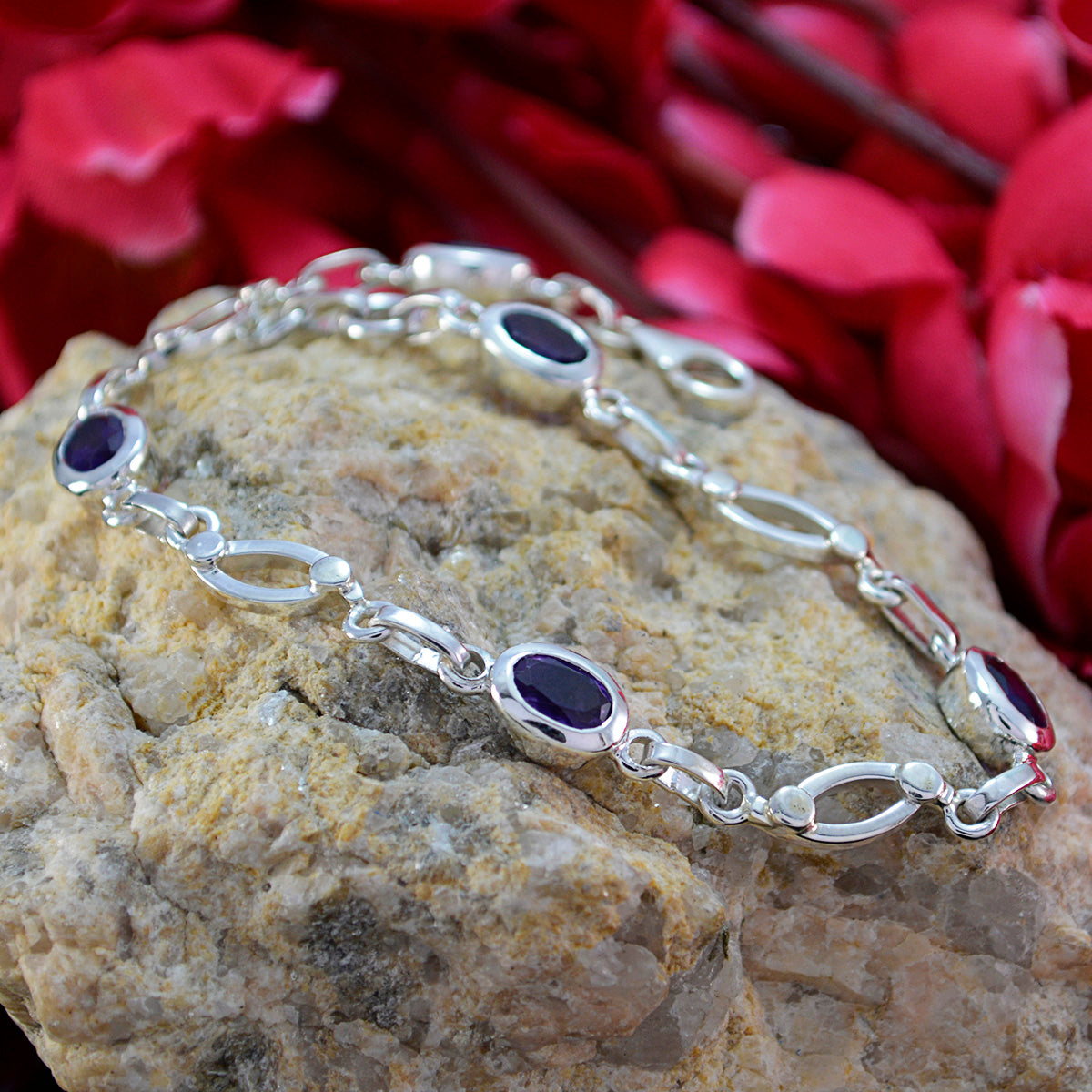 Amethyst Black Business Month Whisper-thin Purple Sterling Silver Links Bracelet