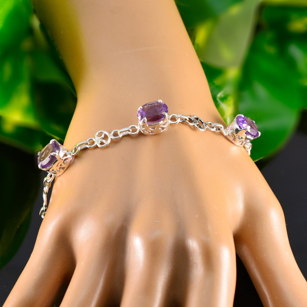 Amethyst Black Friday Featherlight Purple 925 Silver Links Bracelet