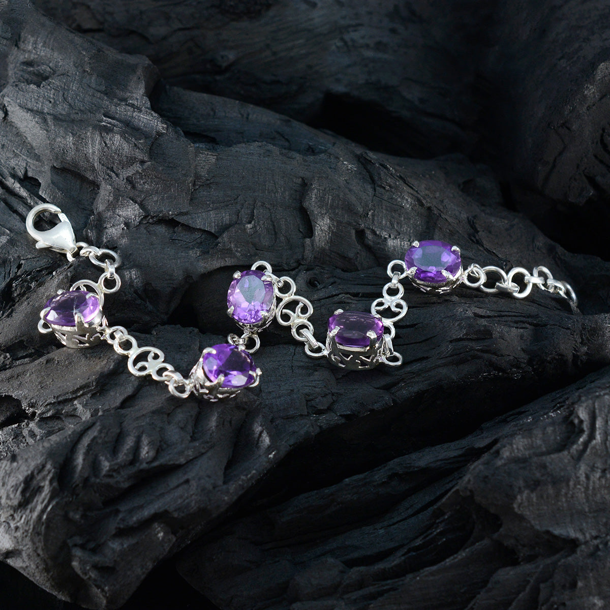 Amethyst Black Friday Featherlight Purple 925 Silver Links Bracelet
