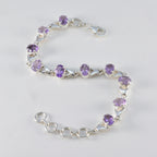 Amethyst Black History Month Slim Purple Silver Links Bracelet