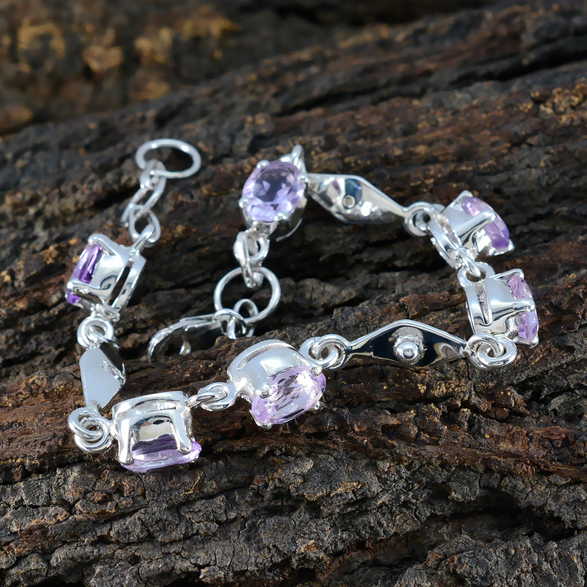 Amethyst Blue Monday Slim Purple Sterling Silver Links Bracelet