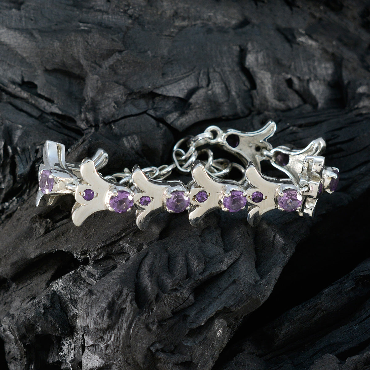 Amethyst Breast Cancer Awareness Month Eye-catching Purple 925 Silver Tennis Bracelet
