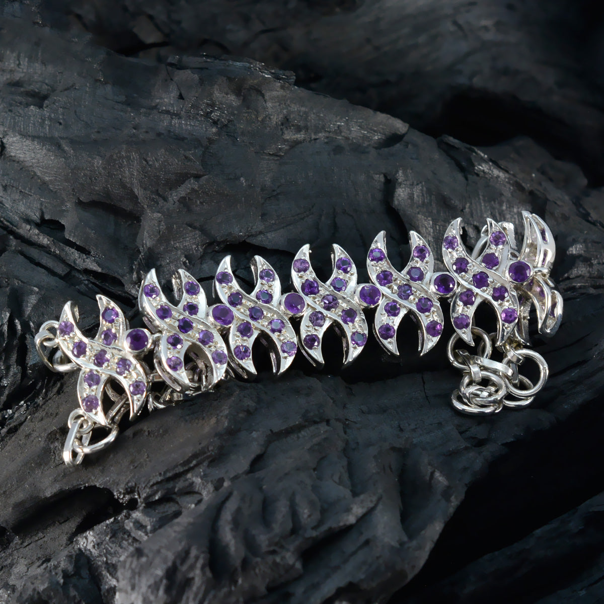 Amethyst Bridal Classic Purple Silver Tennis Bracelet