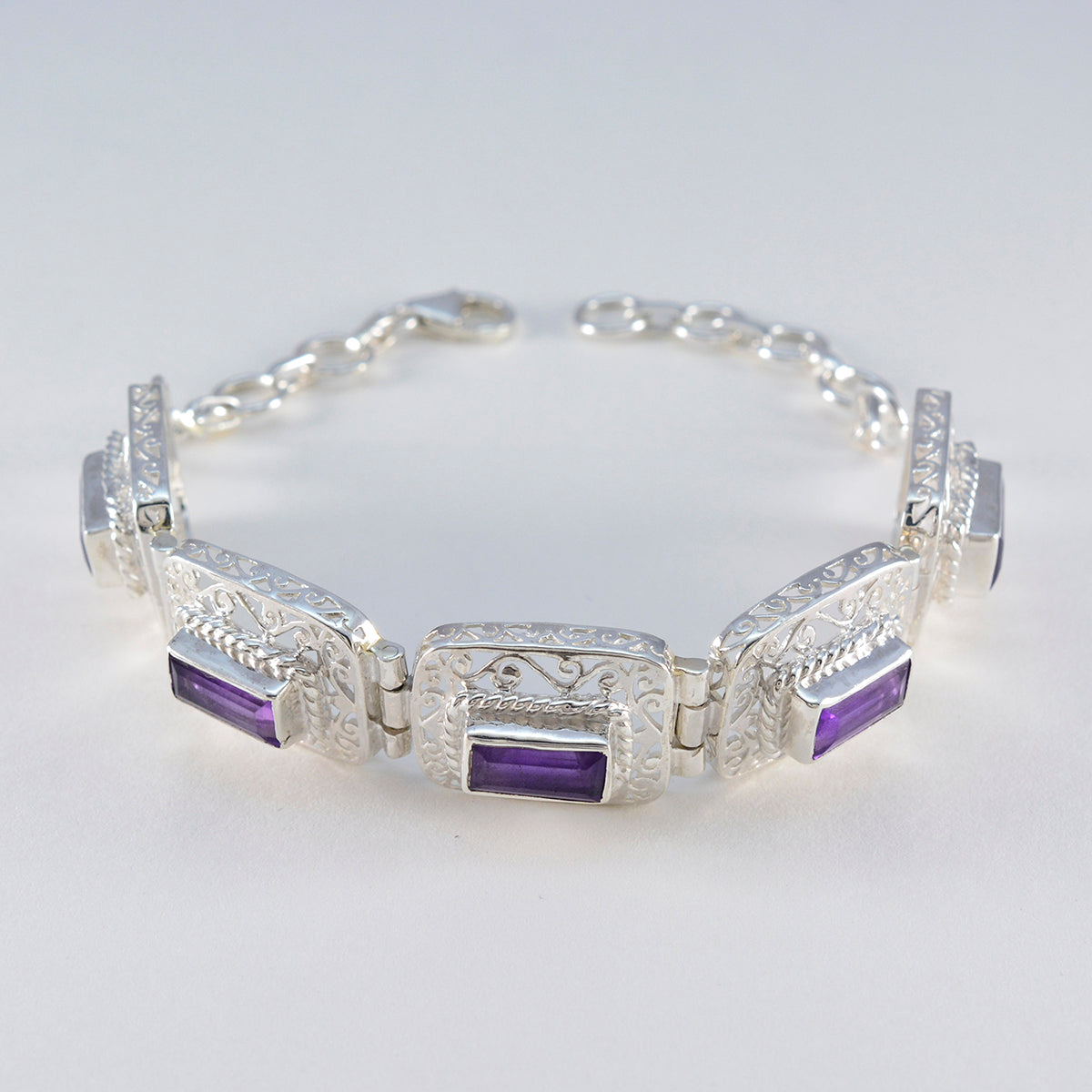 Pulsera de tenis de plata 925 morada llamativa con amatista BST Imagen secundaria del producto