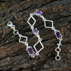 Amethyst Burger Day Whisper-thin Purple Silver Links Bracelet