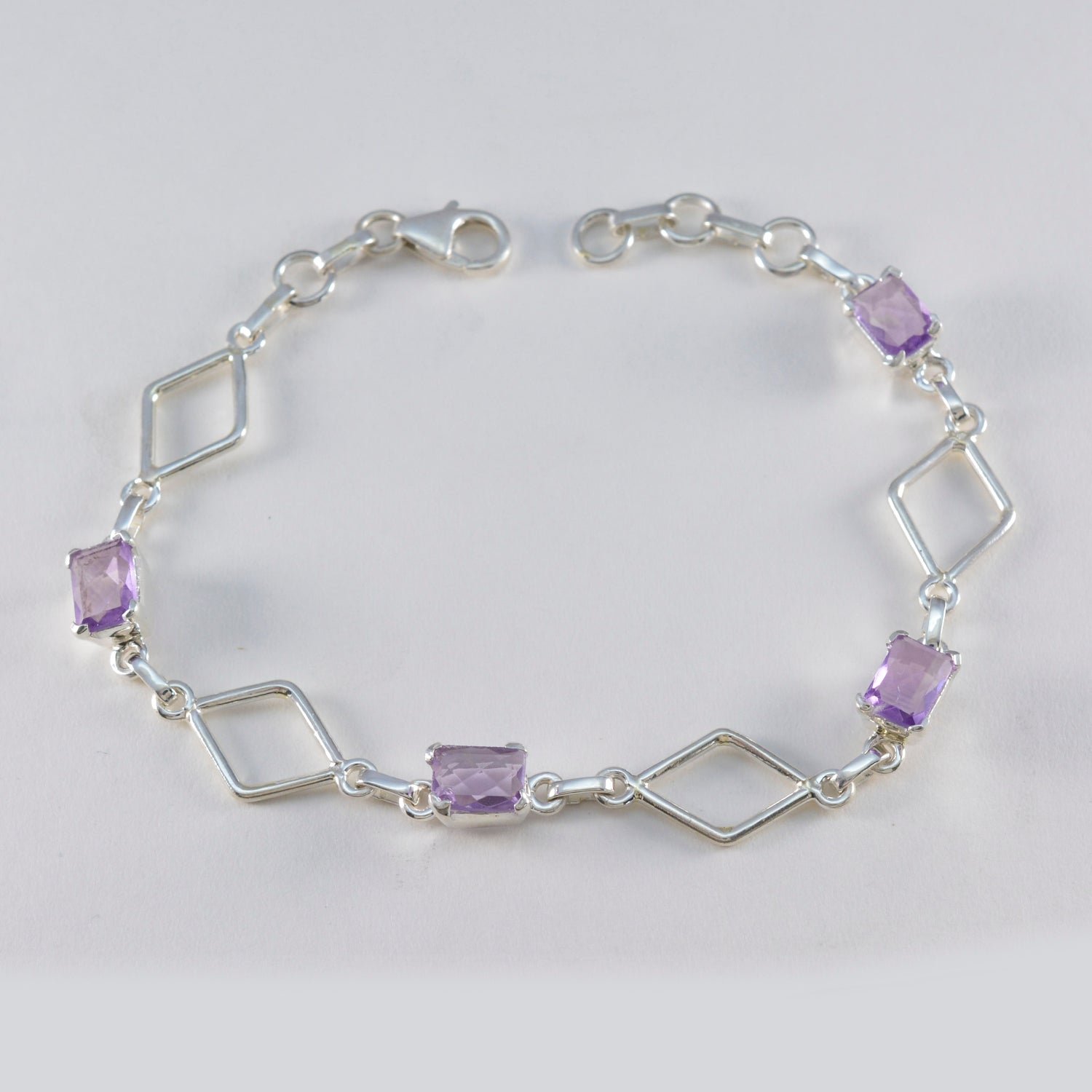 Amethyst Burger Day Whisper-thin Purple Silver Links Bracelet