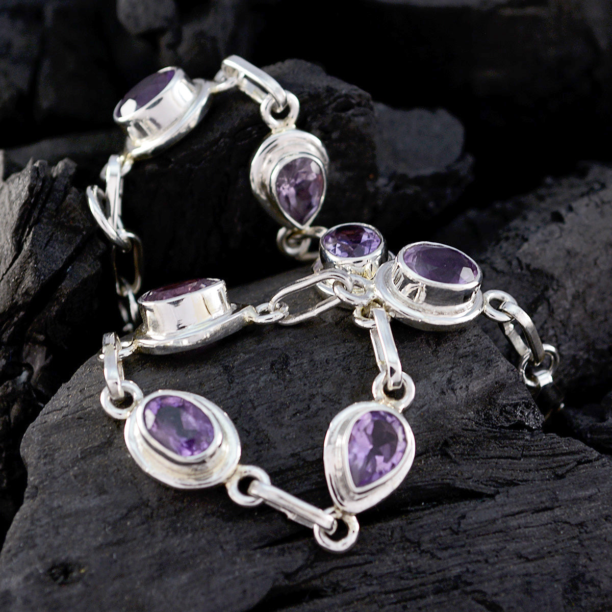 Amethyst Carnival Celebrations Featherlight Purple Silver Links Bracelet
