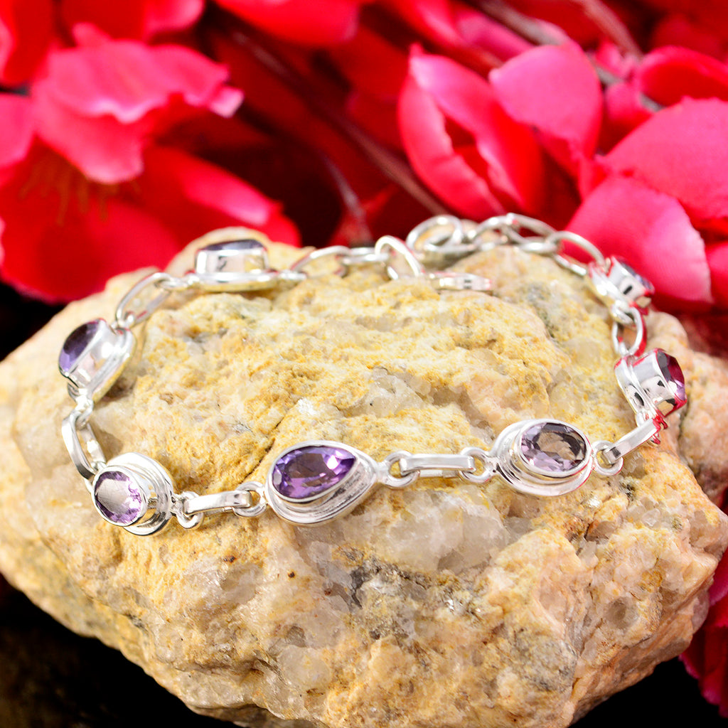 Amethyst Casual Featherlight Purple Sterling Silver Links Bracelet