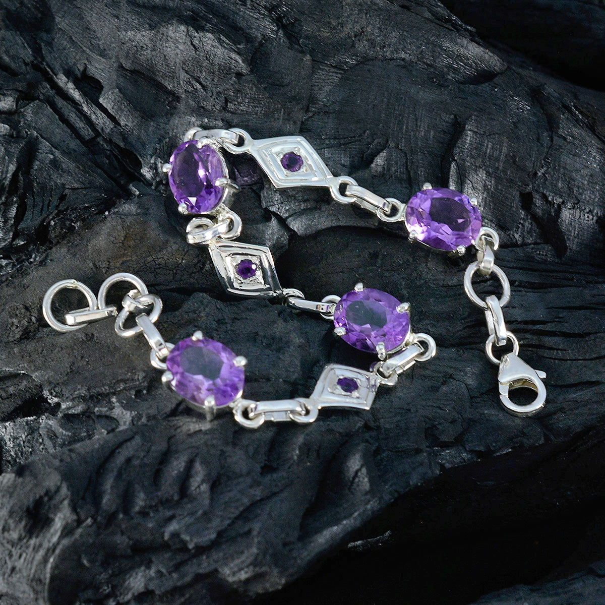 Amethyst Cheeseburger Day Featherlight Purple Sterling Silver Links Bracelet
