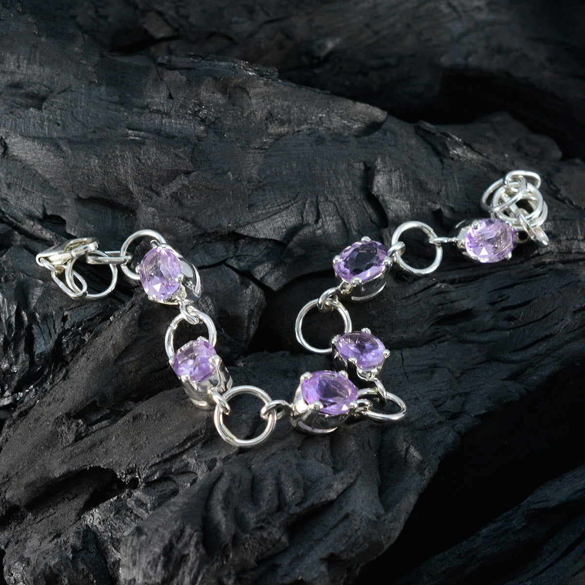 Amethyst Beginning of Summer Slim Purple 925 Silver Links Bracelet