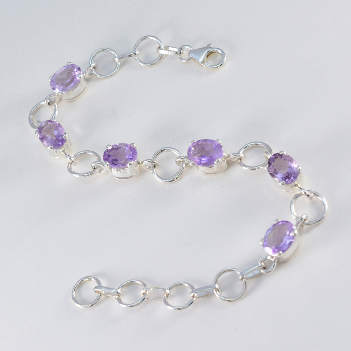 Amethyst Beginning of Summer Slim Purple 925 Silver Links Bracelet