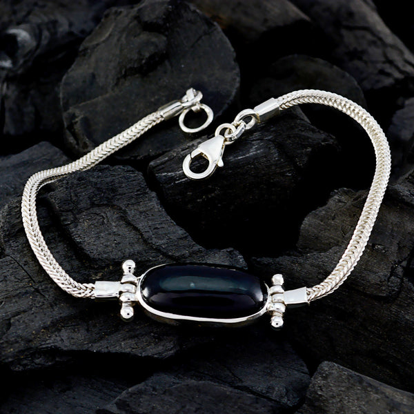 Black Onyx Cherry Blossom Dainty Black 925 Silver Chain Bracelet