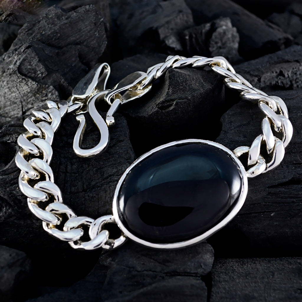 Black Onyx Chinese New Year Edgy Black Silver Chain Bracelet