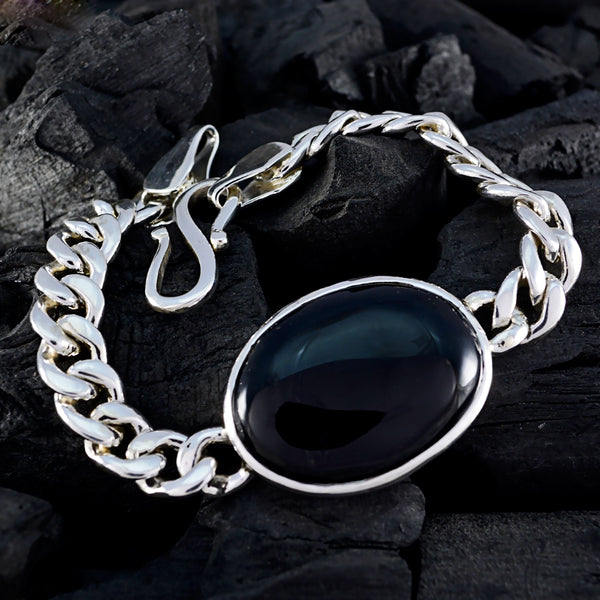 Black Onyx Chinese New Year Edgy Black Silver Chain Bracelet