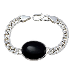 Black Onyx Chinese New Year Edgy Black Silver Chain Bracelet