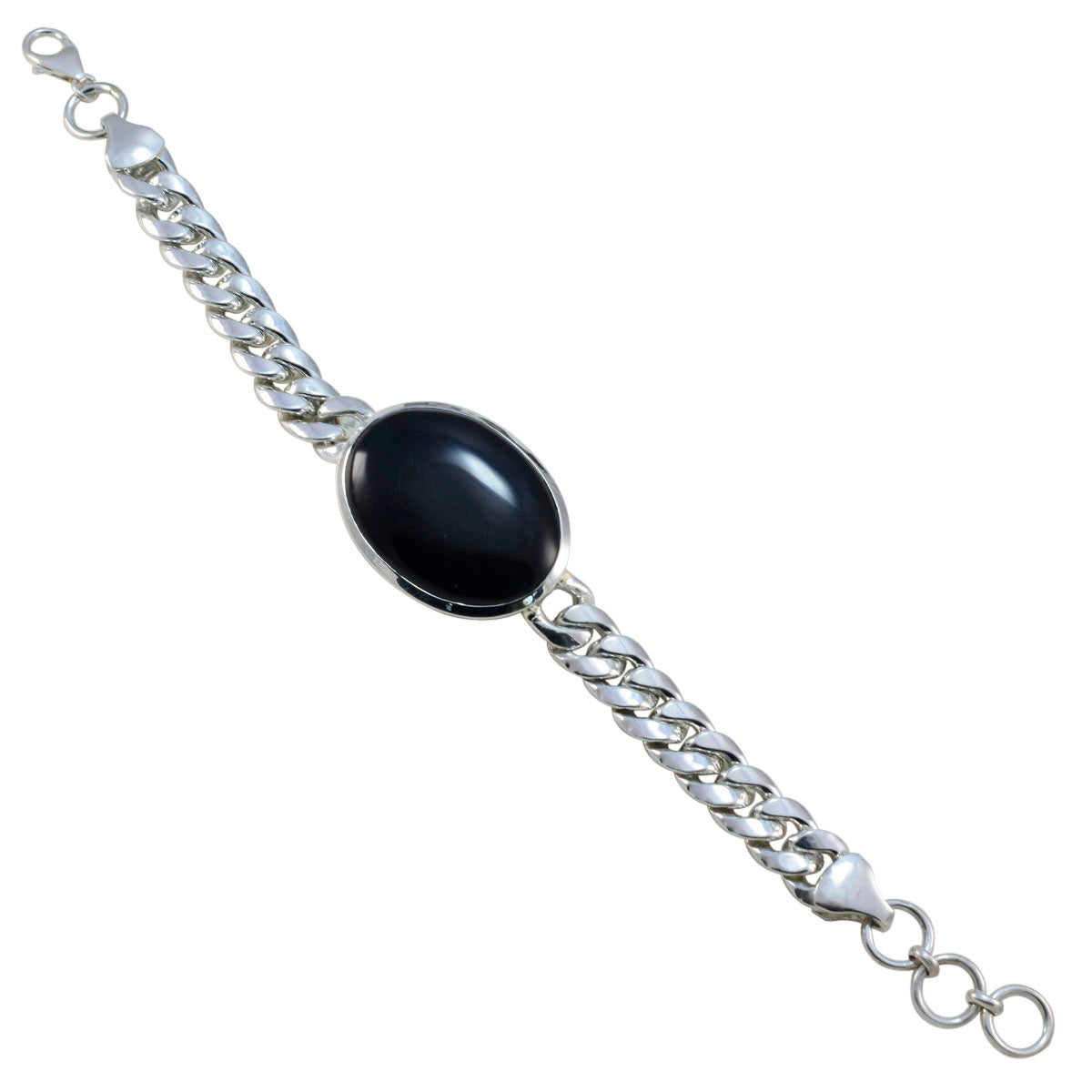 Schwarzer Onyx Chinesisches Neujahr Edgy Schwarz Silber Kettenarmband Zweitbild
