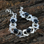 Black Onyx Chocolate Cake Day Minimal Black Sterling Silver Links Bracelet