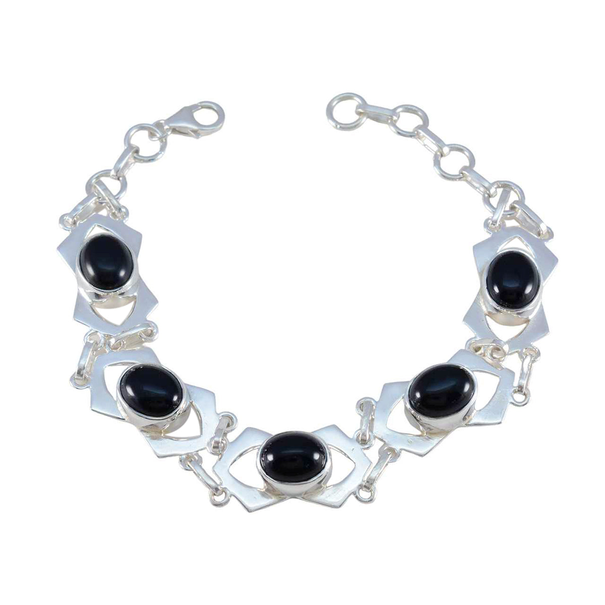 Black Onyx Chocolate Cake Day Minimal Black Sterling Silver Links Bracelet