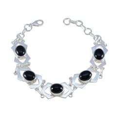 Black Onyx Chocolate Cake Day Minimal Black Sterling Silver Links Bracelet