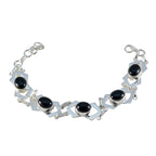 Black Onyx Chocolate Cake Day Minimal Black Sterling Silver Links Bracelet